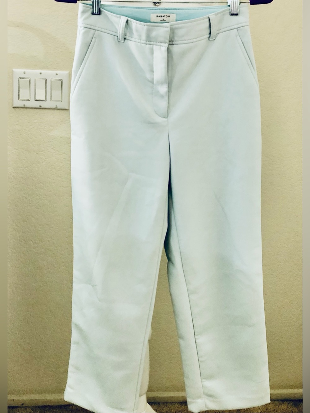 Babaton Pale Blue Straight Leg Soft Faux Leather Dress Pants